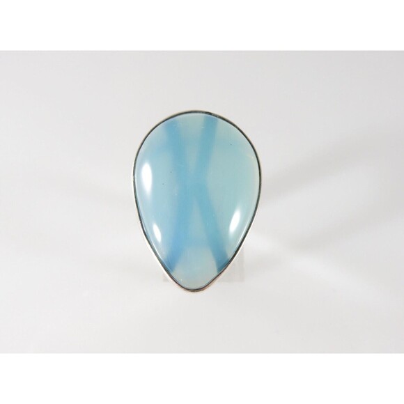 Boho Fun Sky Blue Large Polished Glass Silver Plate Adjustable Ring - Picture 2 of 5